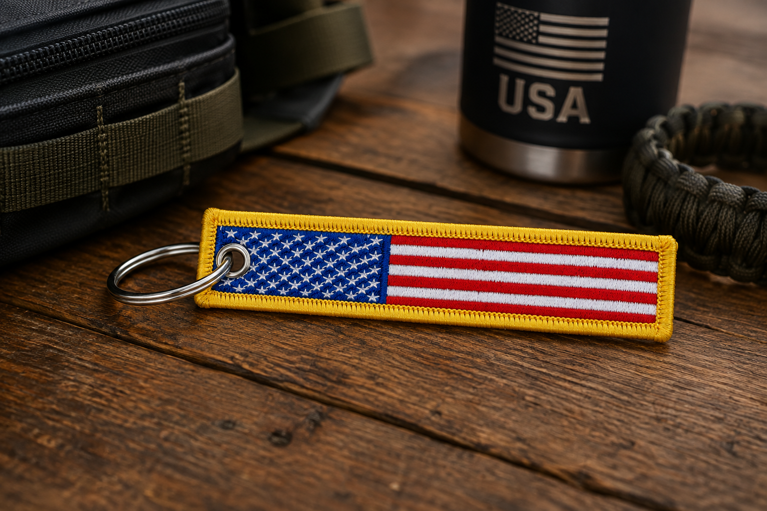 American Flag Embroidered Keychain