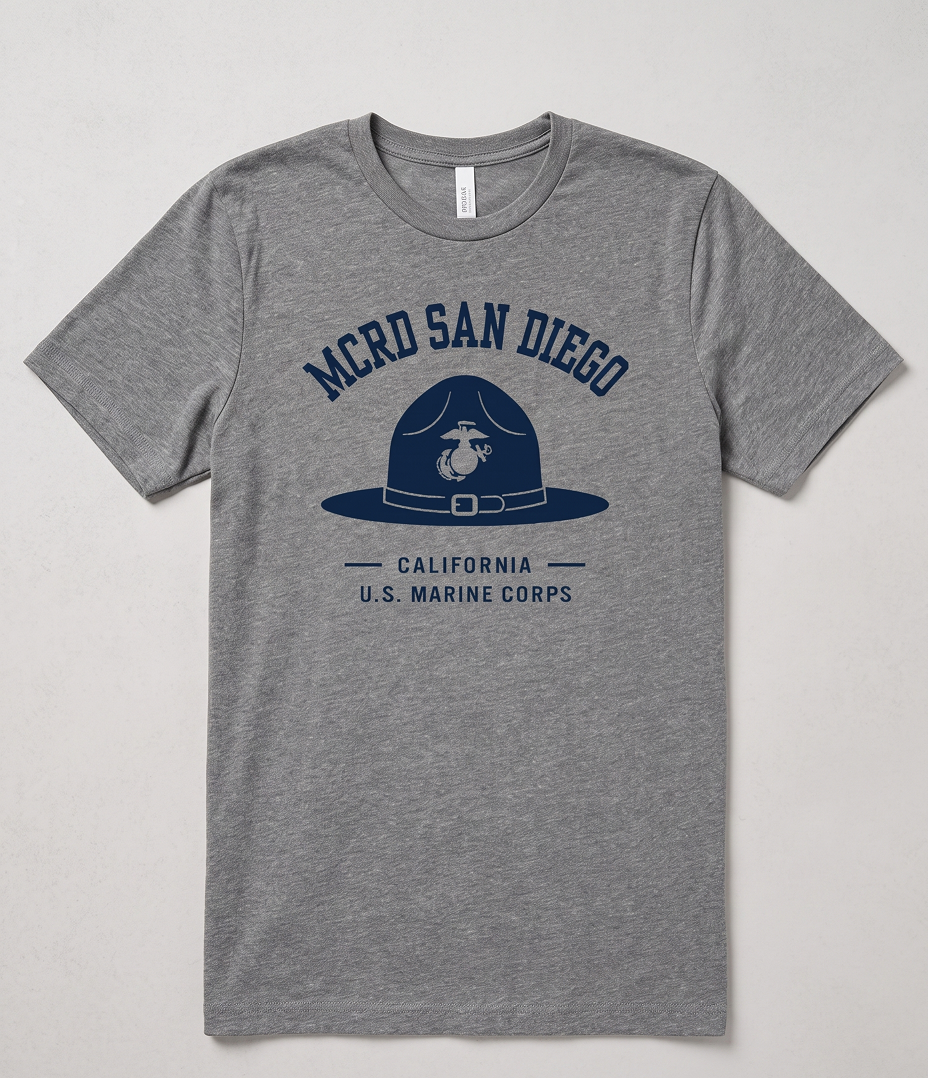 United States Marine Corps MCRD San Diego Campaign Cover T-Shirt - Dark Heather Gray