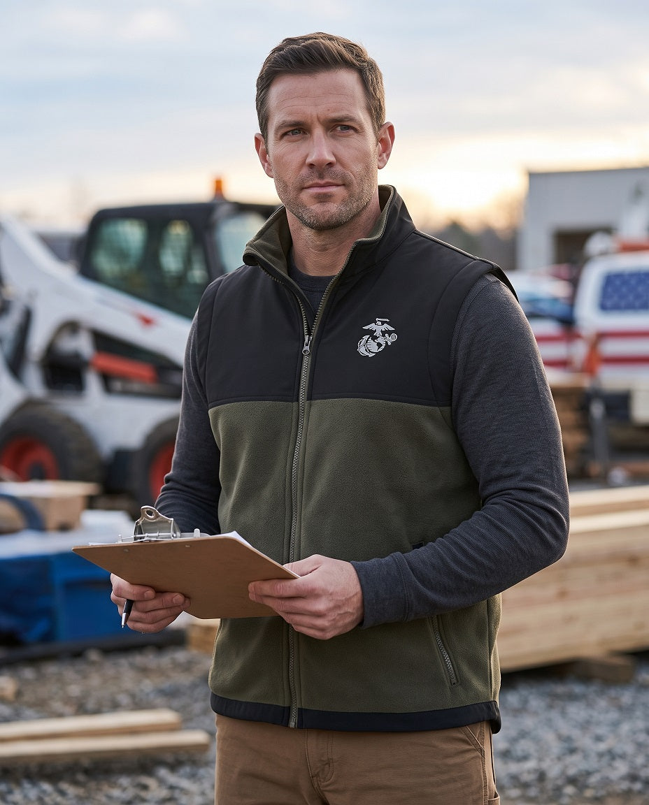 U.S. Marine Corps CornerStone Fleece Overlay Vest (Tundra Green/Black)
