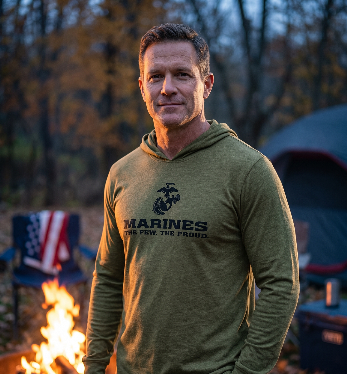 U.S. Marine Corps Pullover Hooded T-Shirt (Olive Drab Green Heather)