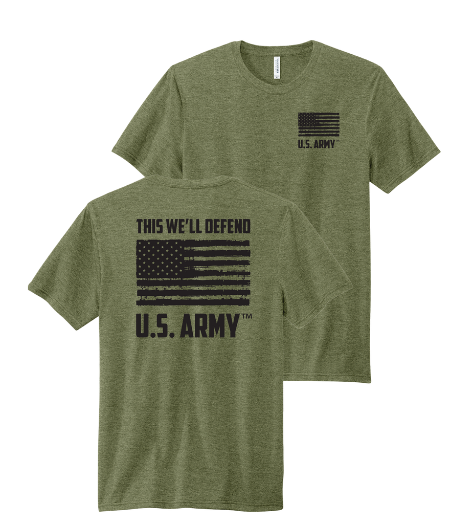 Made in the USA U.S. Army We'll Defend T-Shirt (Military Green Heather)