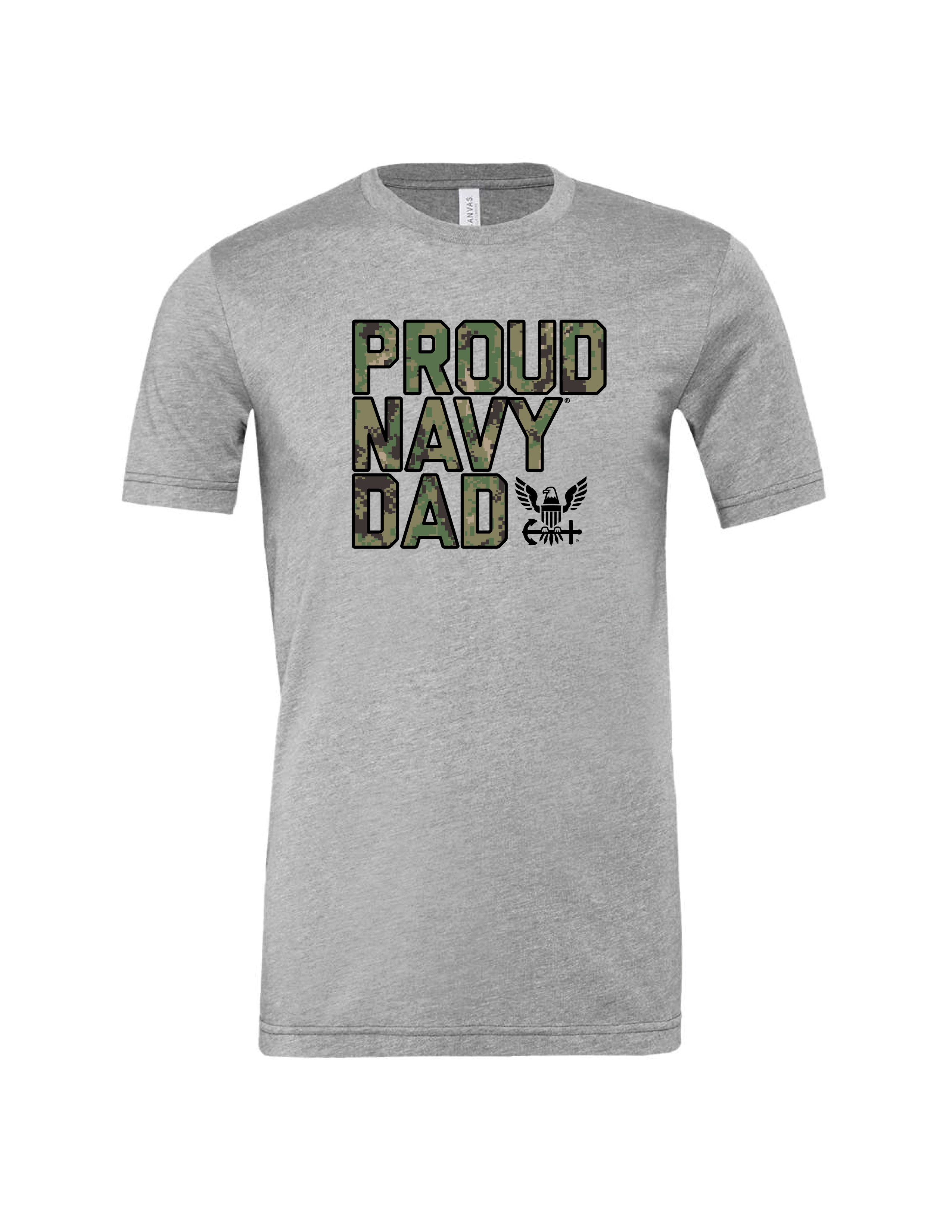 Navy Dad T-Shirt in athletic heather — soft mens t shirt with camo Navy emblem, officially licensed and crafted in Columbia, S.C.