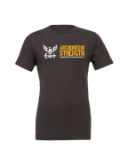 Anchored in Strength Navy design detail printed on premium Bella + Canvas 3001CVC t shirt.