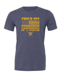Proud Navy son wearing Oak & Liberty patriotic t-shirt at a Navy homecoming, crafted in Columbia, SC.
