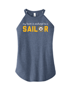 Navy Heart is Anchored tank in navy frost with anchor and heart design — officially licensed U.S. Navy women’s apparel crafted in Columbia, S.C. by Oak & Liberty.