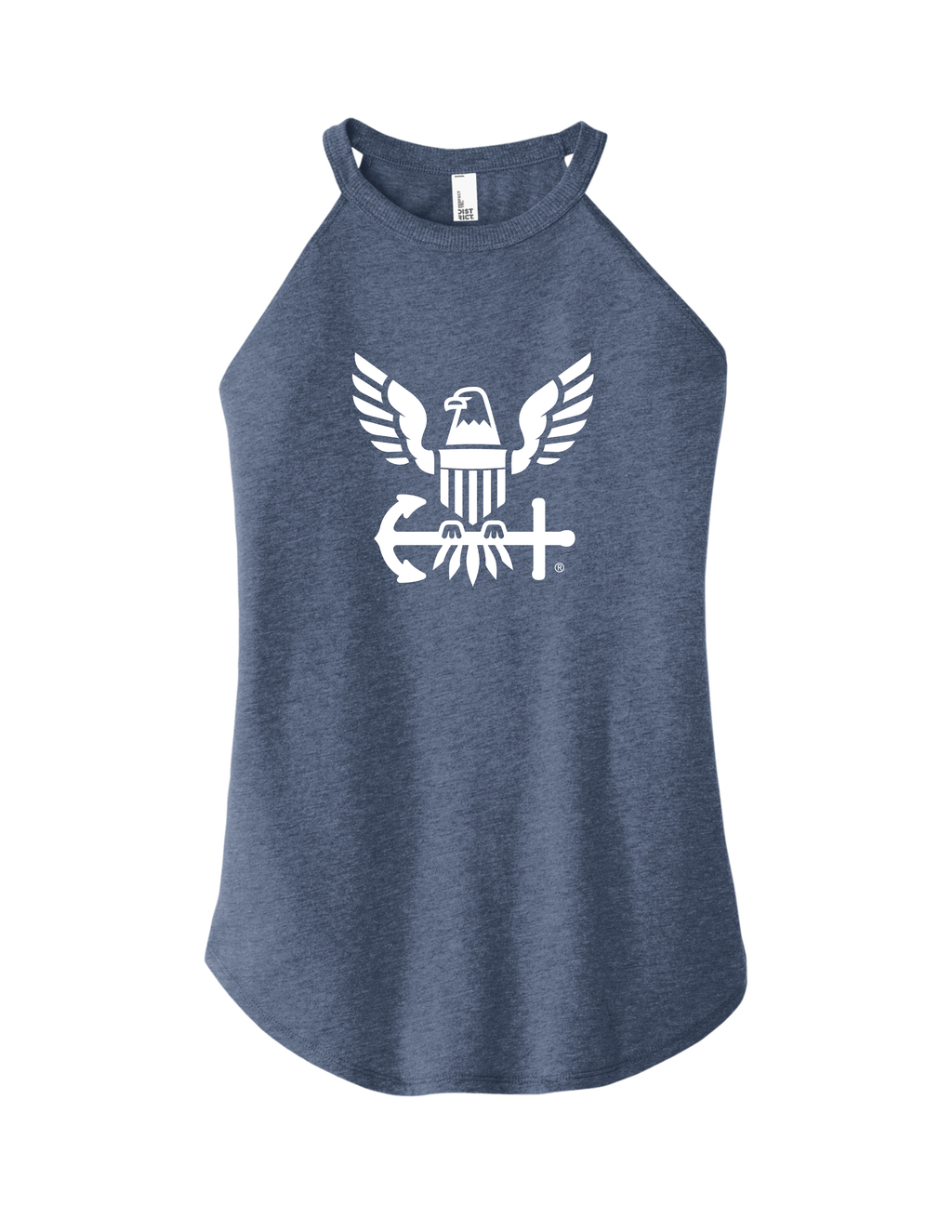 Navy Ladies Tank in navy frost with U.S. Navy Eagle Anchor design — officially licensed women’s patriotic tank top crafted in Columbia, S.C. by Oak & Liberty.