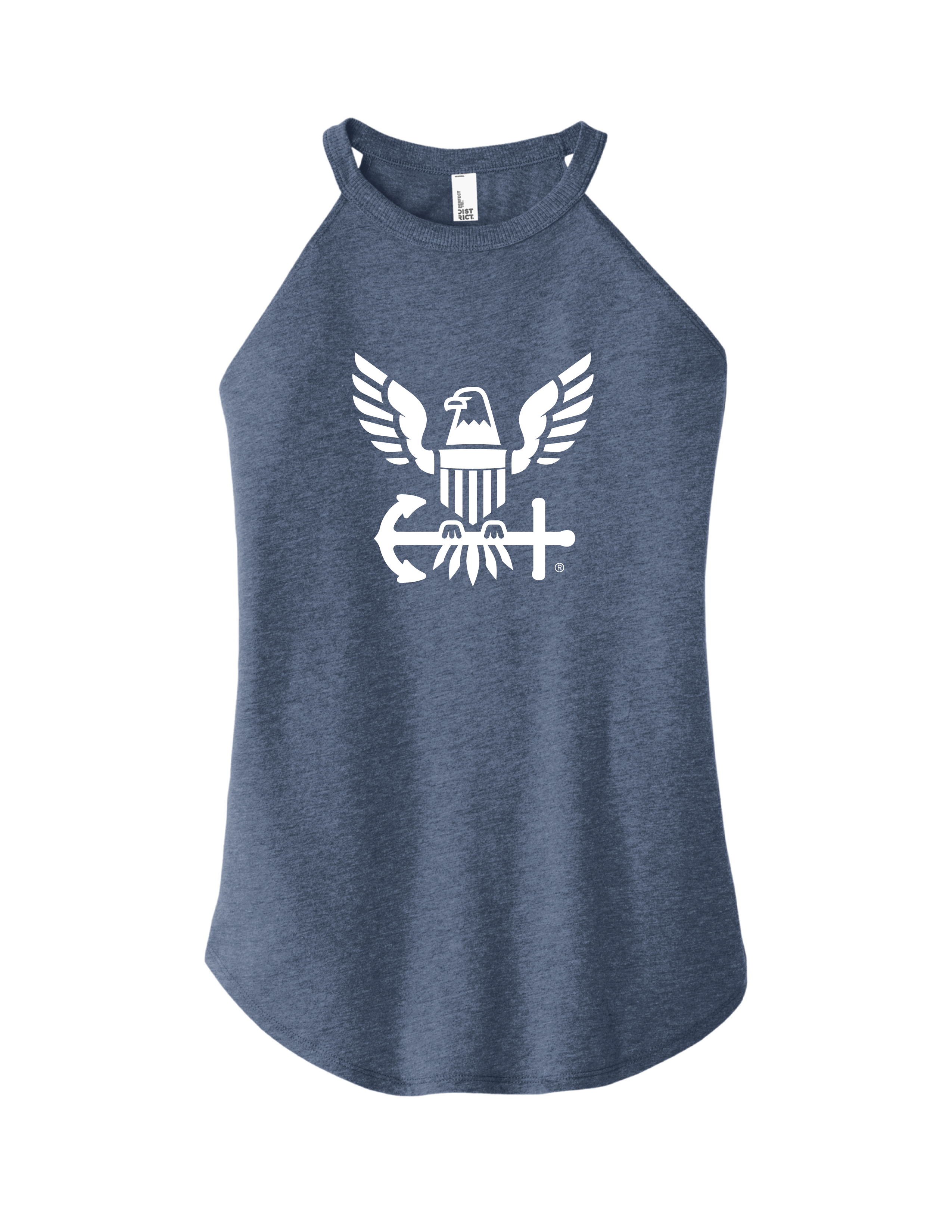 Navy Ladies Tank in navy frost with U.S. Navy Eagle Anchor design — officially licensed women’s patriotic tank top crafted in Columbia, S.C. by Oak & Liberty.