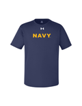 U.S. Navy Under Armour Performance T-Shirt in Midnight Navy — men’s performance athletic shirt with bold Navy print, crafted in Columbia, S.C. by Oak & Liberty.