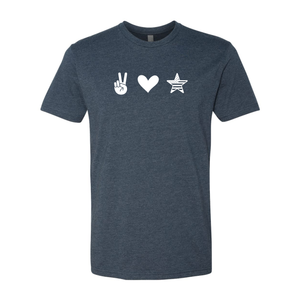Peace Love USA Tee, Oak and Liberty Patriotic Graphic T-Shirt (Navy)