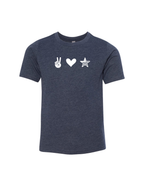 Peace Love USA Youth Tee, Oak and Liberty Patriotic Graphic T-Shirt (Navy)