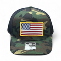 USA Flag Patch Hat, Richardson 112 Trucker |  Green Camo/Black