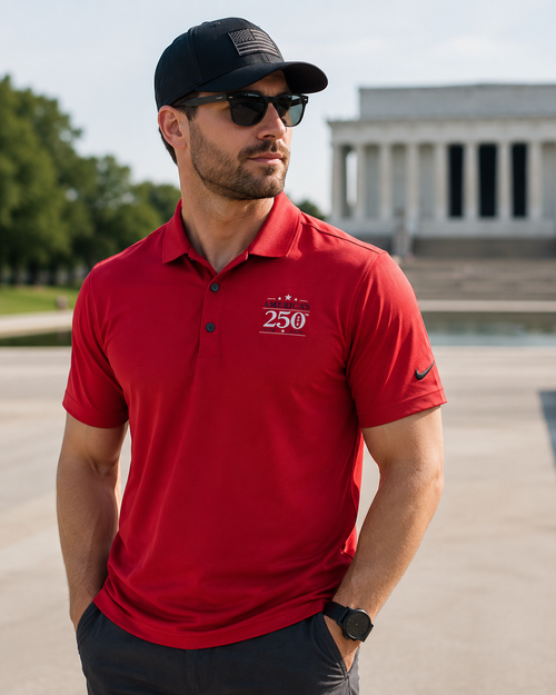 America's 250th Embroidered Patriotic Nike Dri-FIT Polo (University Red)