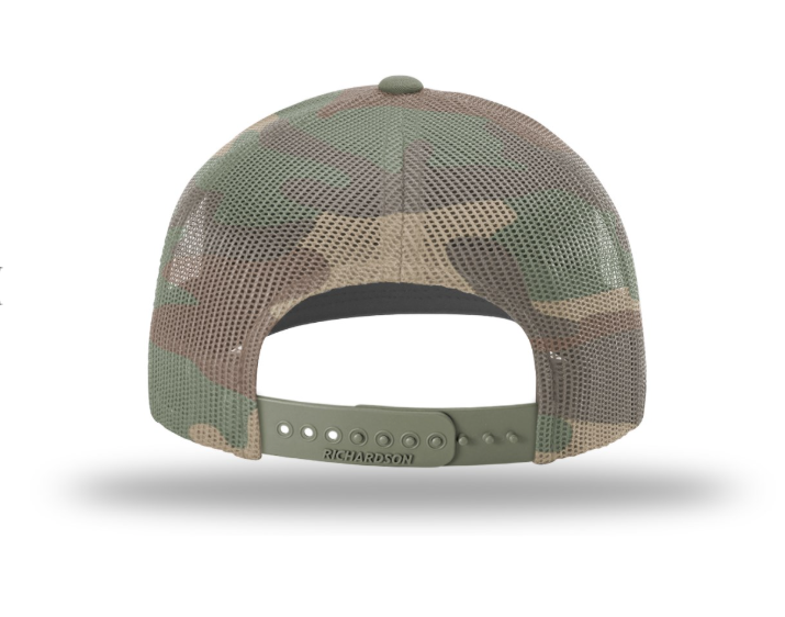 USA Flag Patch Hat, Richardson 112PM Printed Mesh Trucker | Loden/GreenCamo