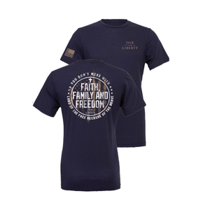 Oak & Liberty Faith Family and Freedom Patriotic T-Shirt, Navy