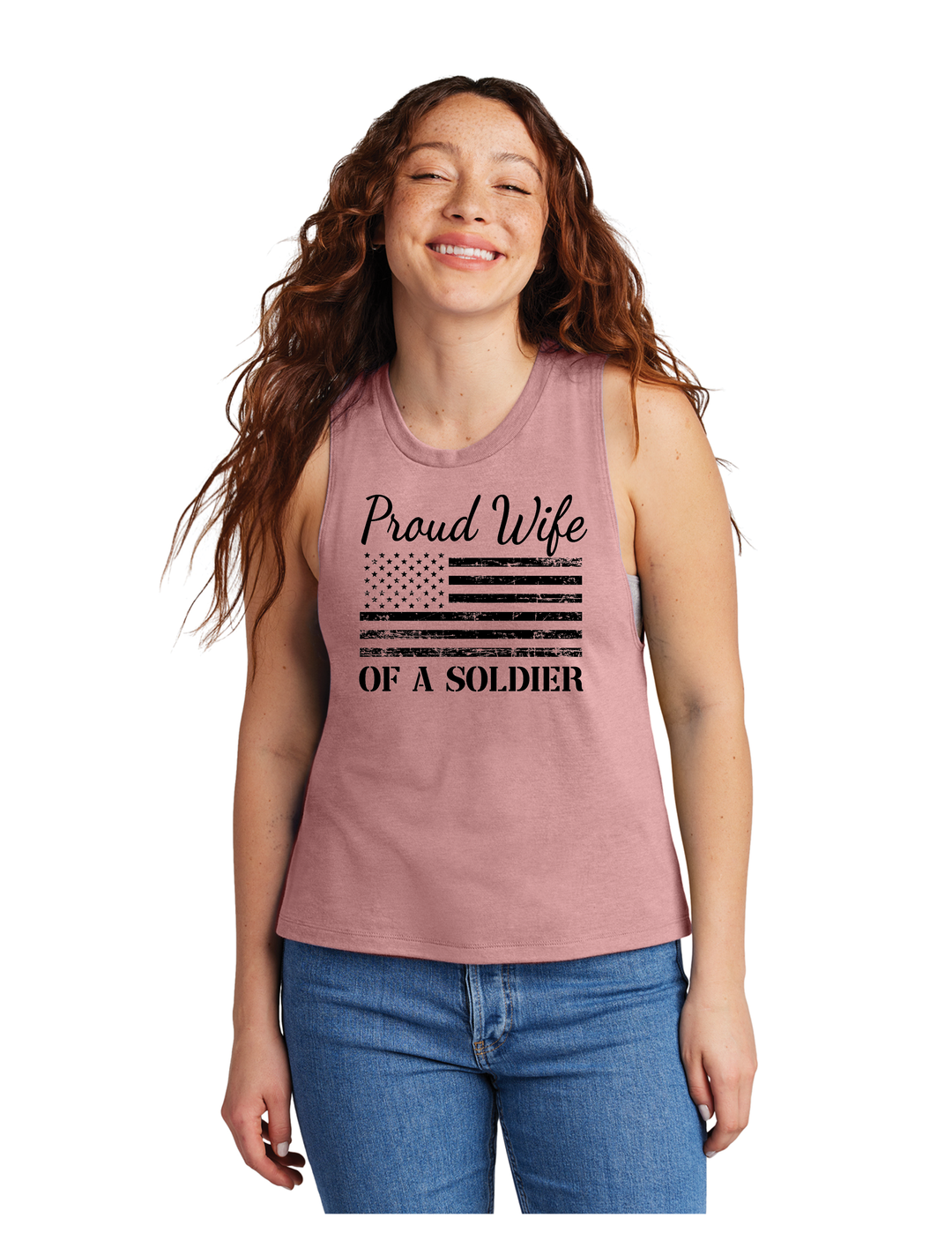 Proud Wife of a Soldier Muscle Tank (Pink)