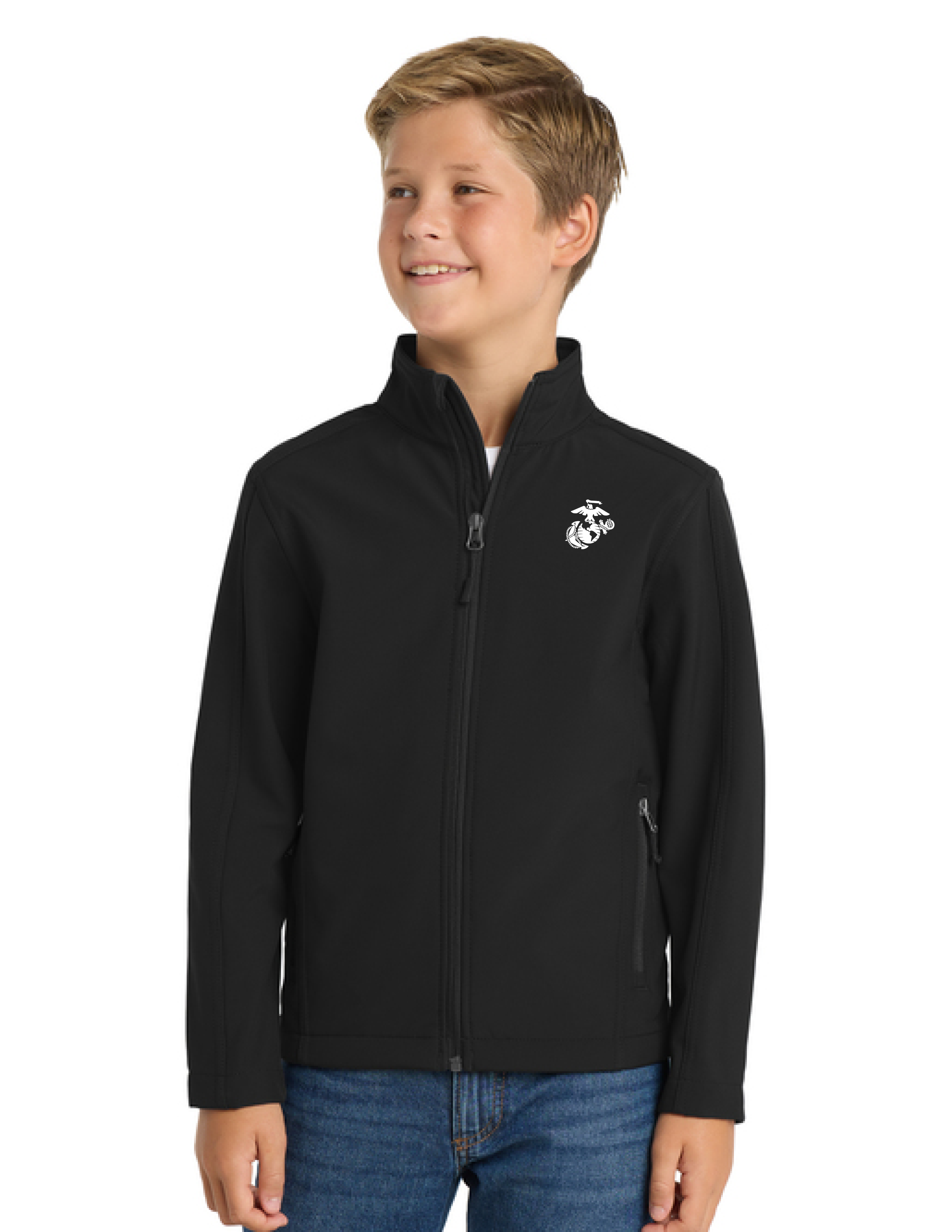 U.S. Marine Corps Youth Soft Shell Zip Jacket (Black)