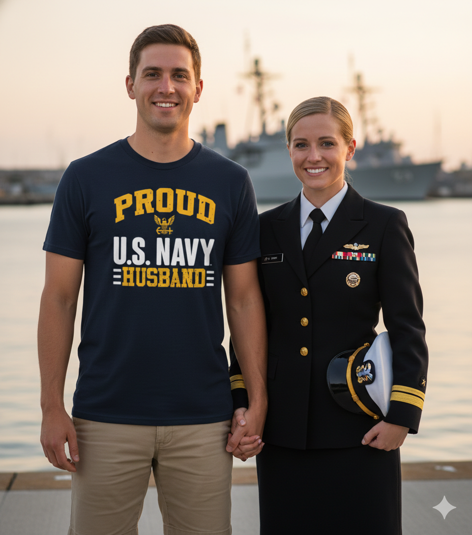 Proud U.S. Navy Husband T-Shirt (Navy)
